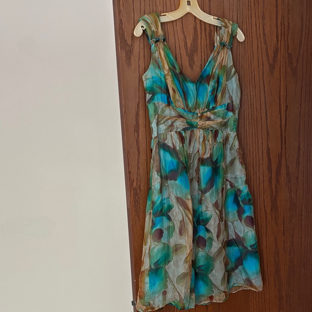 Suzi Chin for Maggy Boutique Teal and Brown Midi Dress
